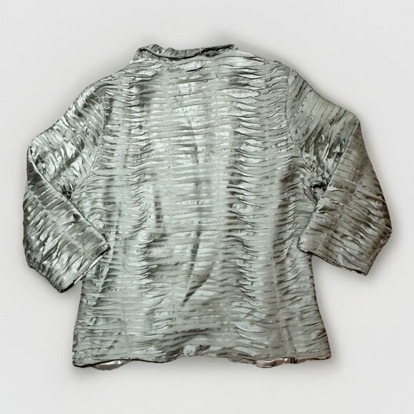 Chicos Blazer Jacket Women’s Size 1 Light Green Metallic Silky Raw Edge - Picture 14 of 15